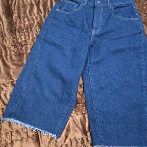 Free People Dark Blue Wide-Leg Jean Shorts